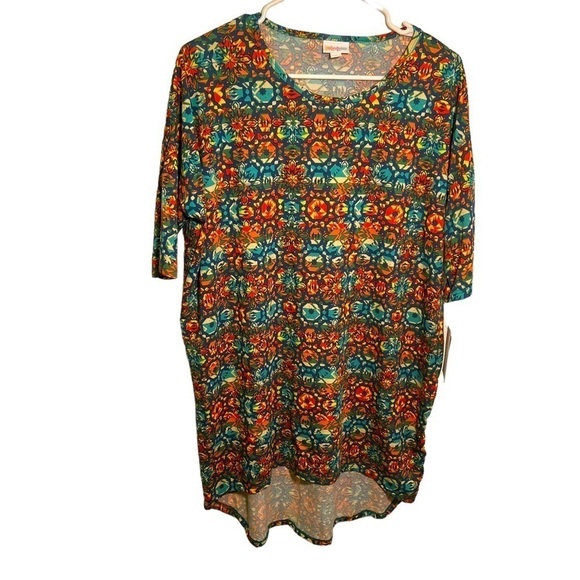 Lularoe Irma Tunic Top Blue Geometric - Picture 1 of 12